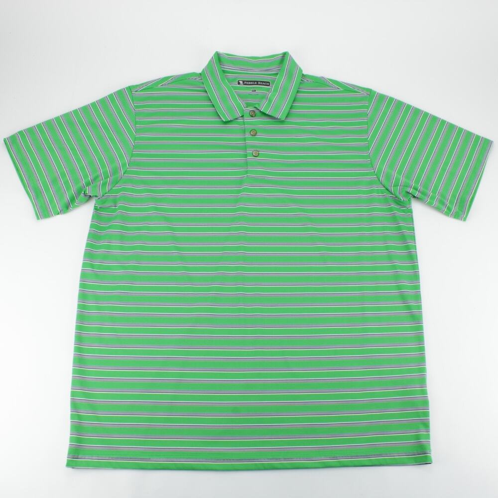 Pebble Beach Performance Golf Polo Green Stripped Print Mens XL Extra Large